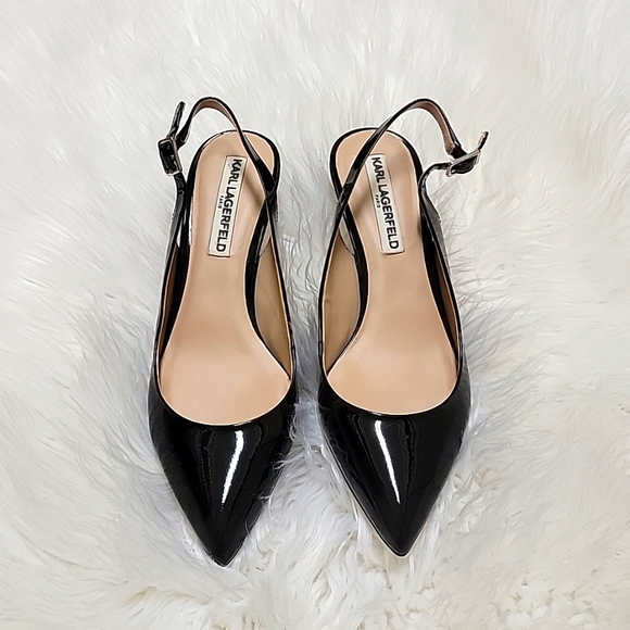 Karl Lagerfeld Shoes - Karl Lagerfeld | Lily Patent Leather Slingback Kitten Heels